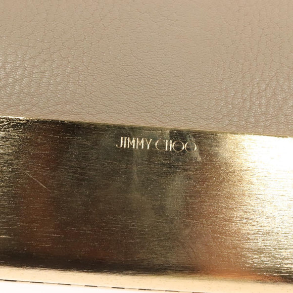 Jimmy Choo Chain Shoulder Bag Leather Beige Gold Auth bs27431