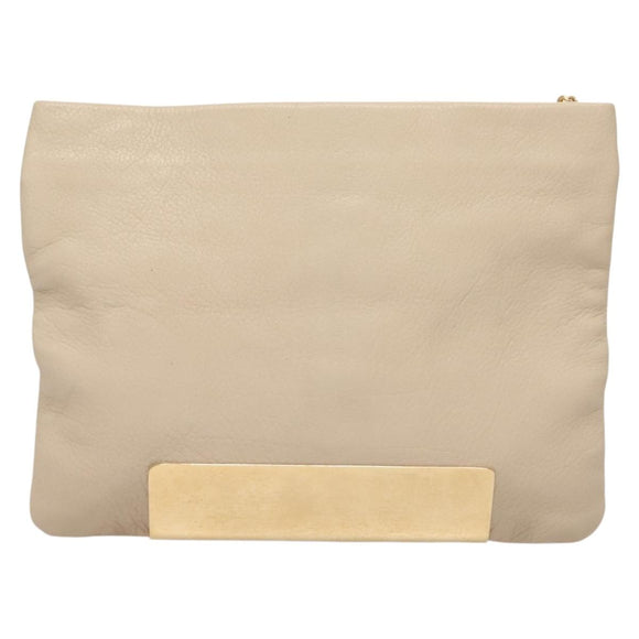 Jimmy Choo Chain Shoulder Bag Leather Beige Gold Auth bs27431