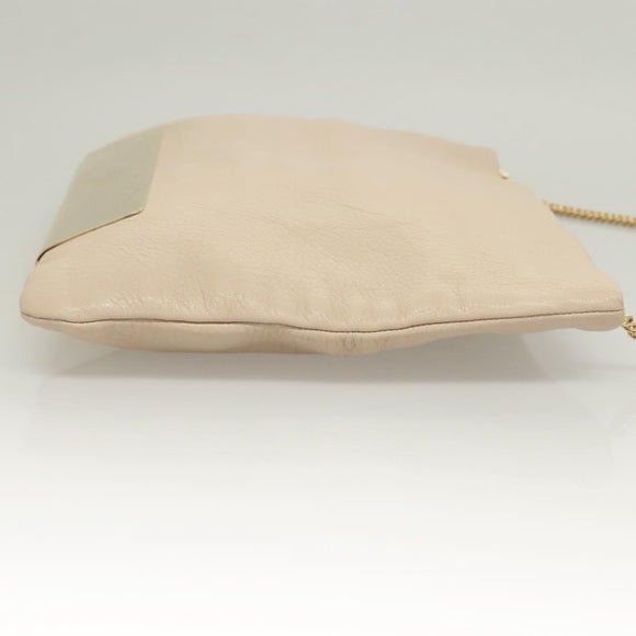 Jimmy Choo Chain Shoulder Bag Leather Beige Gold Auth bs27431