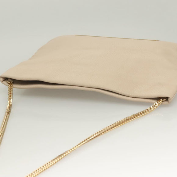 Jimmy Choo Chain Shoulder Bag Leather Beige Gold Auth bs27431