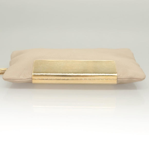 Jimmy Choo Chain Shoulder Bag Leather Beige Gold Auth bs27431