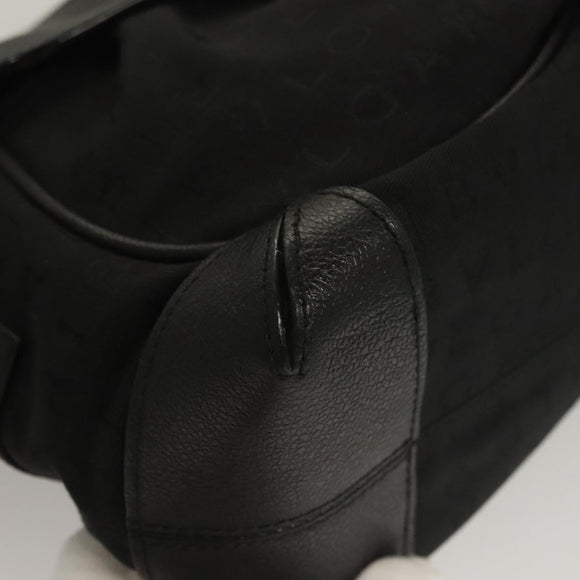 BVLGARI Logo Mania Shoulder Bag Leather Canvas Black Silver Auth bs27432