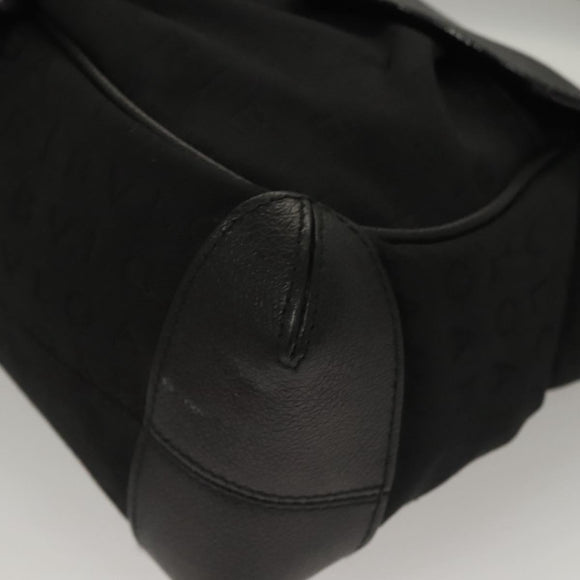 BVLGARI Logo Mania Shoulder Bag Leather Canvas Black Silver Auth bs27432