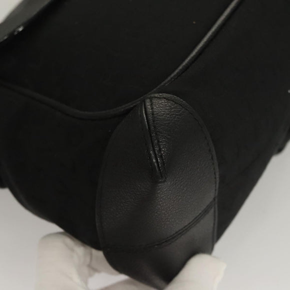 BVLGARI Logo Mania Shoulder Bag Leather Canvas Black Silver Auth bs27432