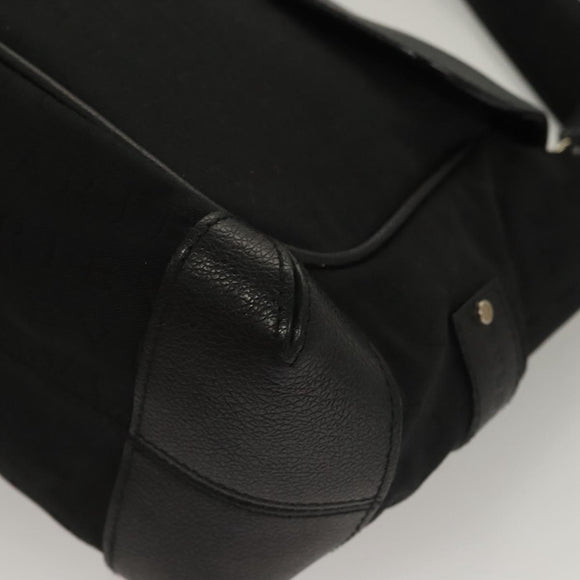 BVLGARI Logo Mania Shoulder Bag Leather Canvas Black Silver Auth bs27432