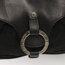 BVLGARI Logo Mania Shoulder Bag Leather Canvas Black Silver Auth bs27432-17
