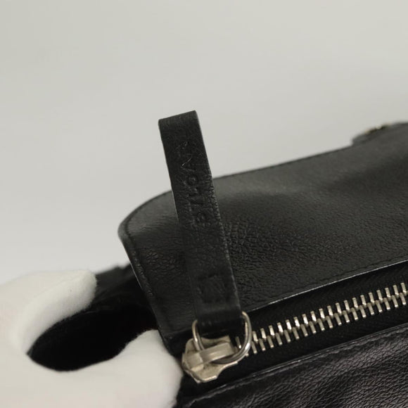 BVLGARI Logo Mania Shoulder Bag Leather Canvas Black Silver Auth bs27432