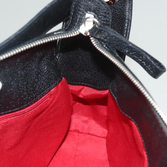 BVLGARI Logo Mania Shoulder Bag Leather Canvas Black Silver Auth bs27432