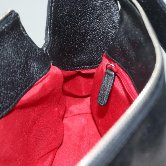 BVLGARI Logo Mania Shoulder Bag Leather Canvas Black Silver Auth bs27432