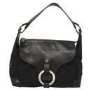 BVLGARI Logo Mania Shoulder Bag Leather Canvas Black Silver Auth bs27432-13