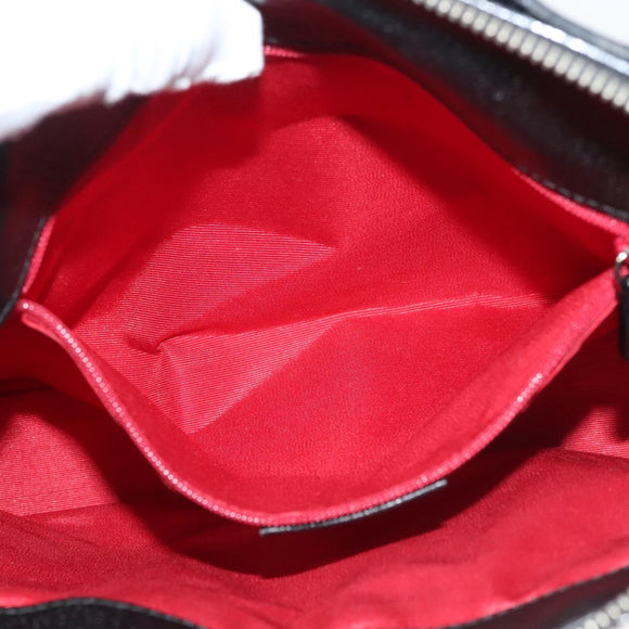 BVLGARI Logo Mania Shoulder Bag Leather Canvas Black Silver Auth bs27432