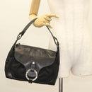 BVLGARI Logo Mania Shoulder Bag Leather Canvas Black Silver Auth bs27432-23