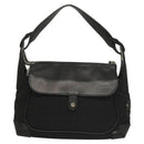 BVLGARI Logo Mania Shoulder Bag Leather Canvas Black Silver Auth bs27432-2