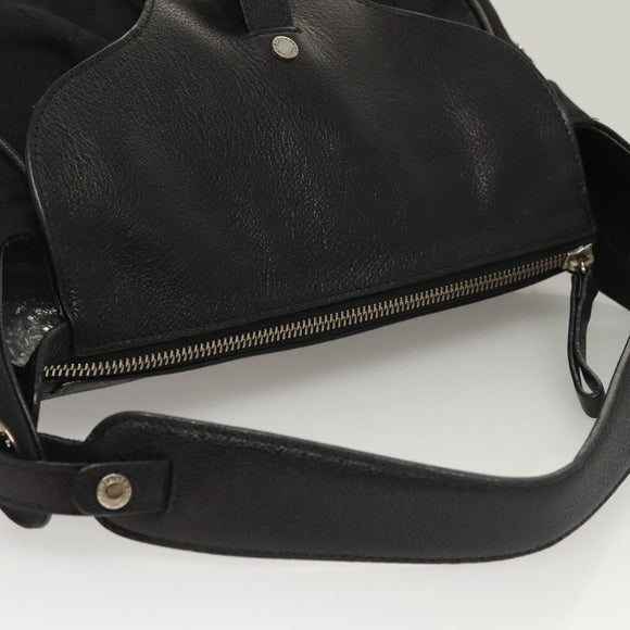 BVLGARI Logo Mania Shoulder Bag Leather Canvas Black Silver Auth bs27432