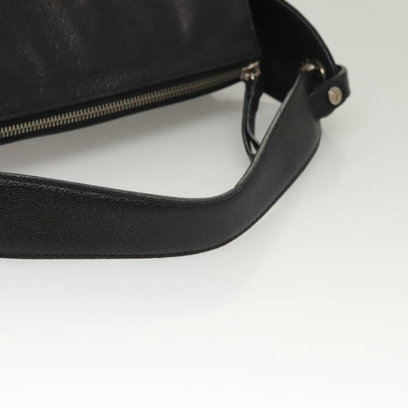BVLGARI Logo Mania Shoulder Bag Leather Canvas Black Silver Auth bs27432