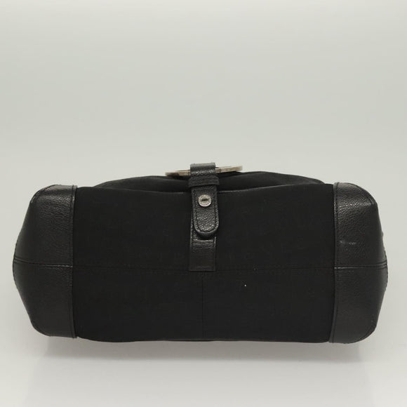 BVLGARI Logo Mania Shoulder Bag Leather Canvas Black Silver Auth bs27432