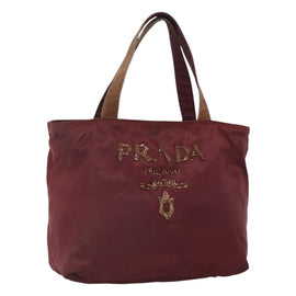 PRADA Hand Bag Nylon Bordeaux Silver Auth bs27436