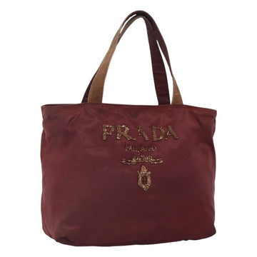PRADA Hand Bag Nylon Bordeaux Silver Auth bs27436