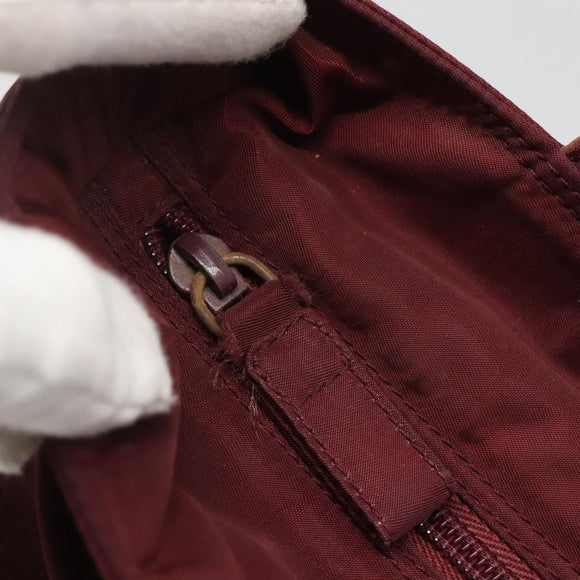 PRADA Hand Bag Nylon Bordeaux Silver Auth bs27436