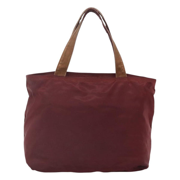 PRADA Hand Bag Nylon Bordeaux Silver Auth bs27436