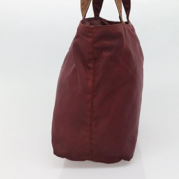 PRADA Hand Bag Nylon Bordeaux Silver Auth bs27436