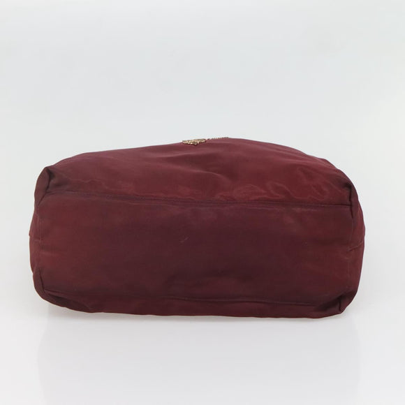 PRADA Hand Bag Nylon Bordeaux Silver Auth bs27436