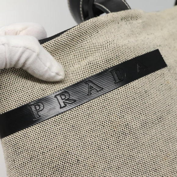 PRADA Sports Tote Bag Canvas Beige Silver Auth bs27440