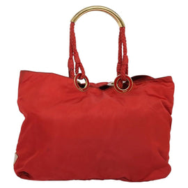 PRADA Tote Bag Nylon Red Gold Auth bs27441