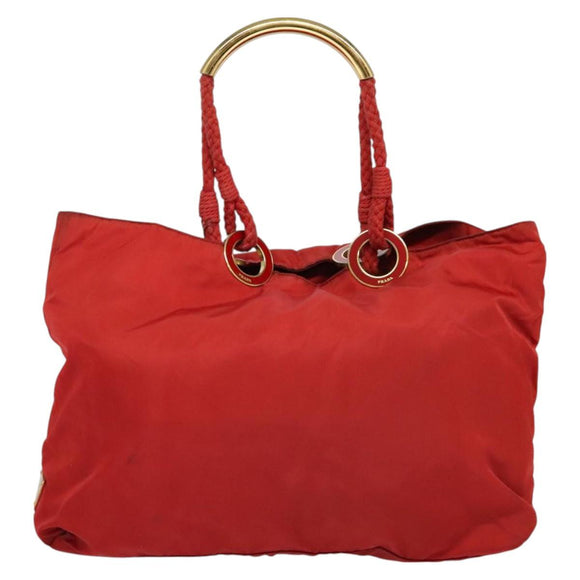 PRADA Tote Bag Nylon Red Gold Auth bs27441