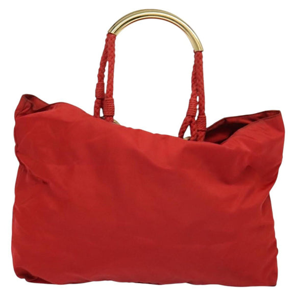 PRADA Tote Bag Nylon Red Gold Auth bs27441