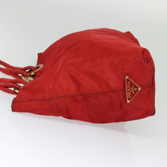 PRADA Tote Bag Nylon Red Gold Auth bs27441