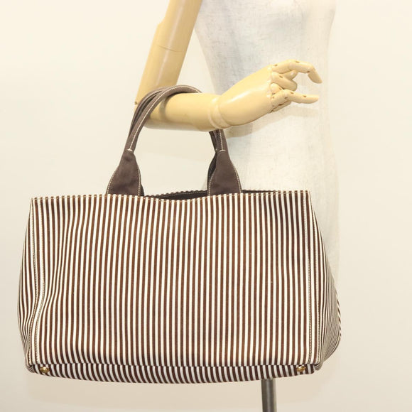 PRADA Canapa GM Tote Bag Canvas Brown Gold Auth bs27454