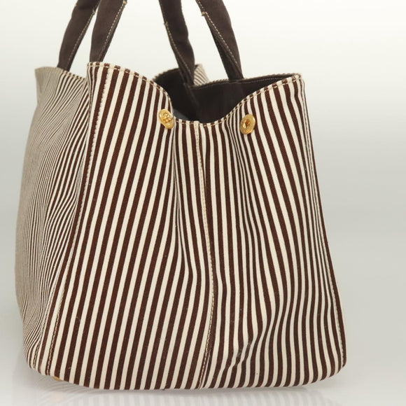 PRADA Canapa GM Tote Bag Canvas Brown Gold Auth bs27454