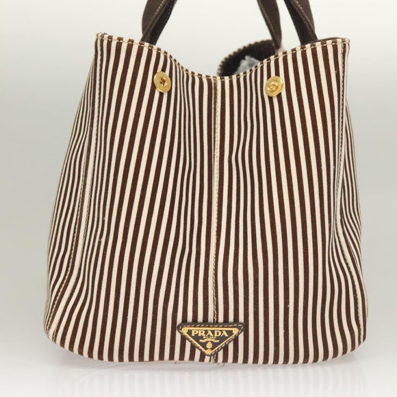 PRADA Canapa GM Tote Bag Canvas Brown Gold Auth bs27454