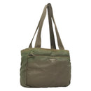 PRADA Tote Bag Nylon Khaki Silver Auth bs27455-1