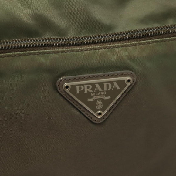 PRADA Tote Bag Nylon Khaki Silver Auth bs27455