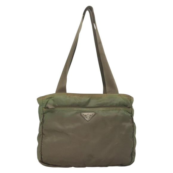 PRADA Tote Bag Nylon Khaki Silver Auth bs27455