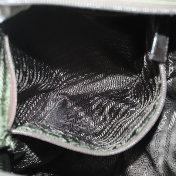 PRADA Tote Bag Nylon Khaki Silver Auth bs27455