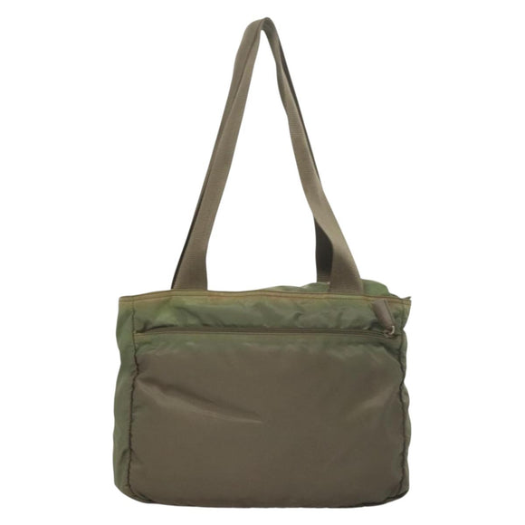 PRADA Tote Bag Nylon Khaki Silver Auth bs27455