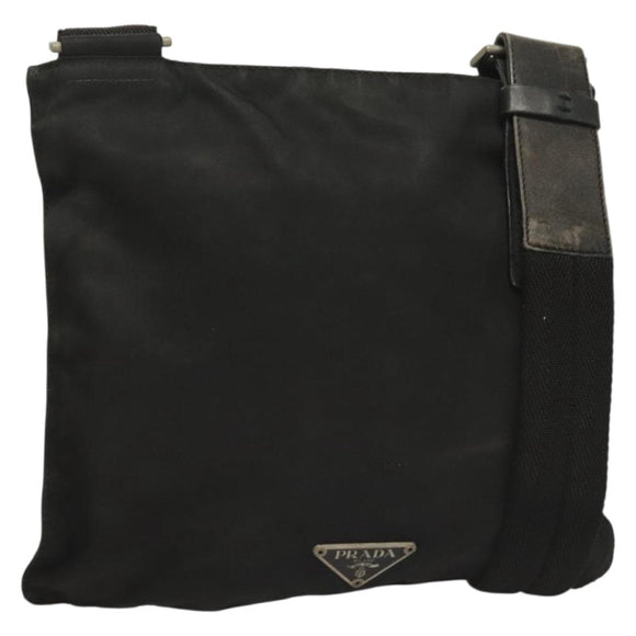 PRADA Shoulder Bag Nylon Black Silver Auth bs27458