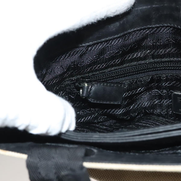 PRADA Sports Tote Bag Canvas Beige Black Auth bs27461