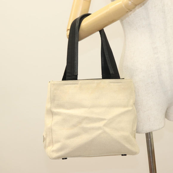 PRADA Sports Tote Bag Canvas Beige Black Auth bs27461