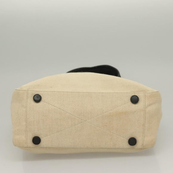 PRADA Sports Tote Bag Canvas Beige Black Auth bs27461