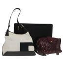 BALLY Shoulder Bag Canvas Leather 3Set Bordeaux Black white Auth bs27462-1