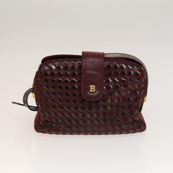 BALLY Shoulder Bag Canvas Leather 3Set Bordeaux Black white Auth bs27462
