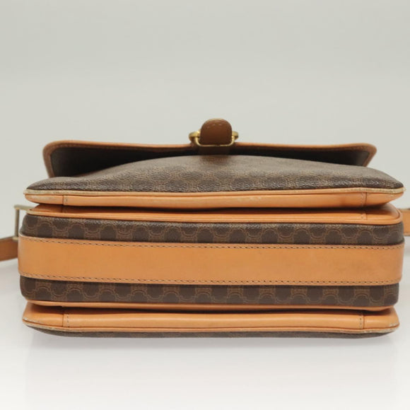 CELINE Macadam Canvas Shoulder Bag PVC Leather Brown Gold Auth bs27481