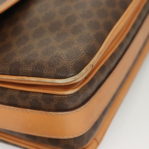 CELINE Macadam Canvas Shoulder Bag PVC Leather Brown Gold Auth bs27481