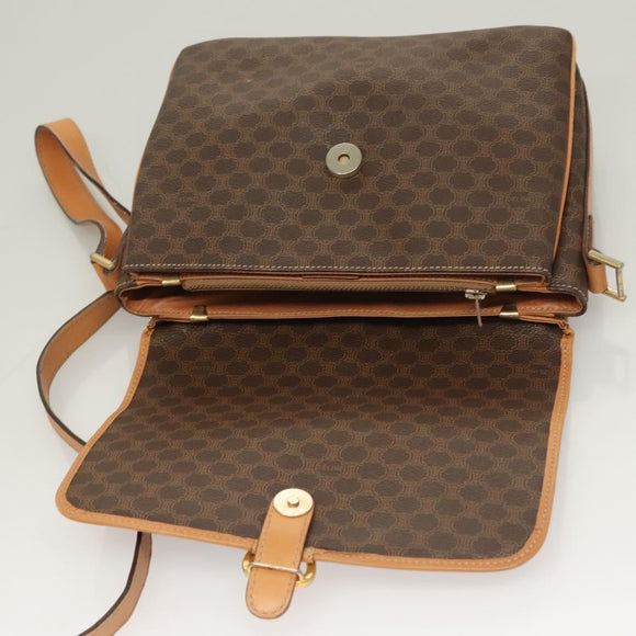 CELINE Macadam Canvas Shoulder Bag PVC Leather Brown Gold Auth bs27481