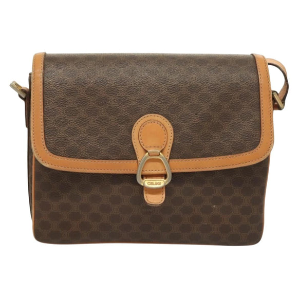 CELINE Macadam Canvas Shoulder Bag PVC Leather Brown Gold Auth bs27481
