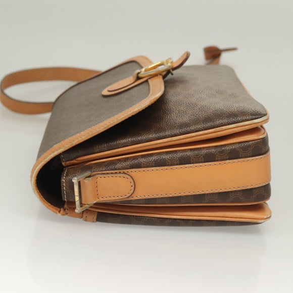 CELINE Macadam Canvas Shoulder Bag PVC Leather Brown Gold Auth bs27481